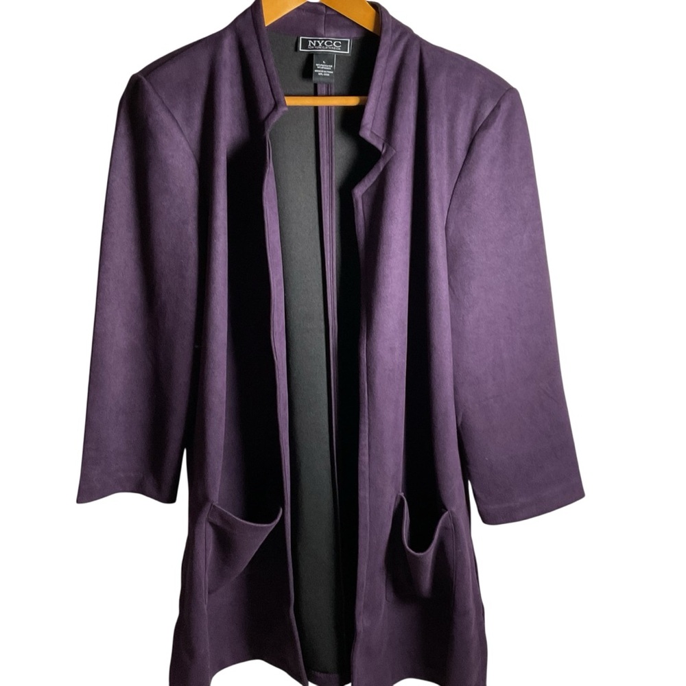 NYCC Purple Blazer Jacket Purple Moleskin Open Front Career Classic Pockets